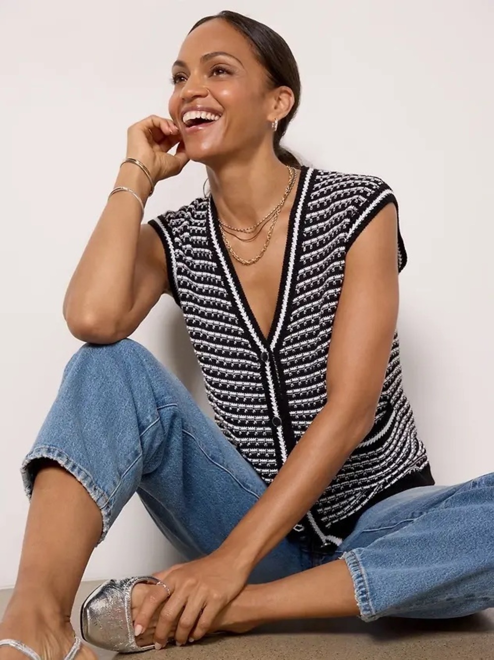 Evereve Black & White Striped Vest